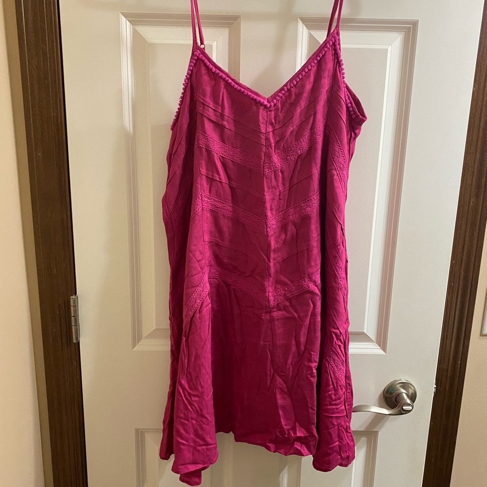 Hot pink flowy mini dress.
